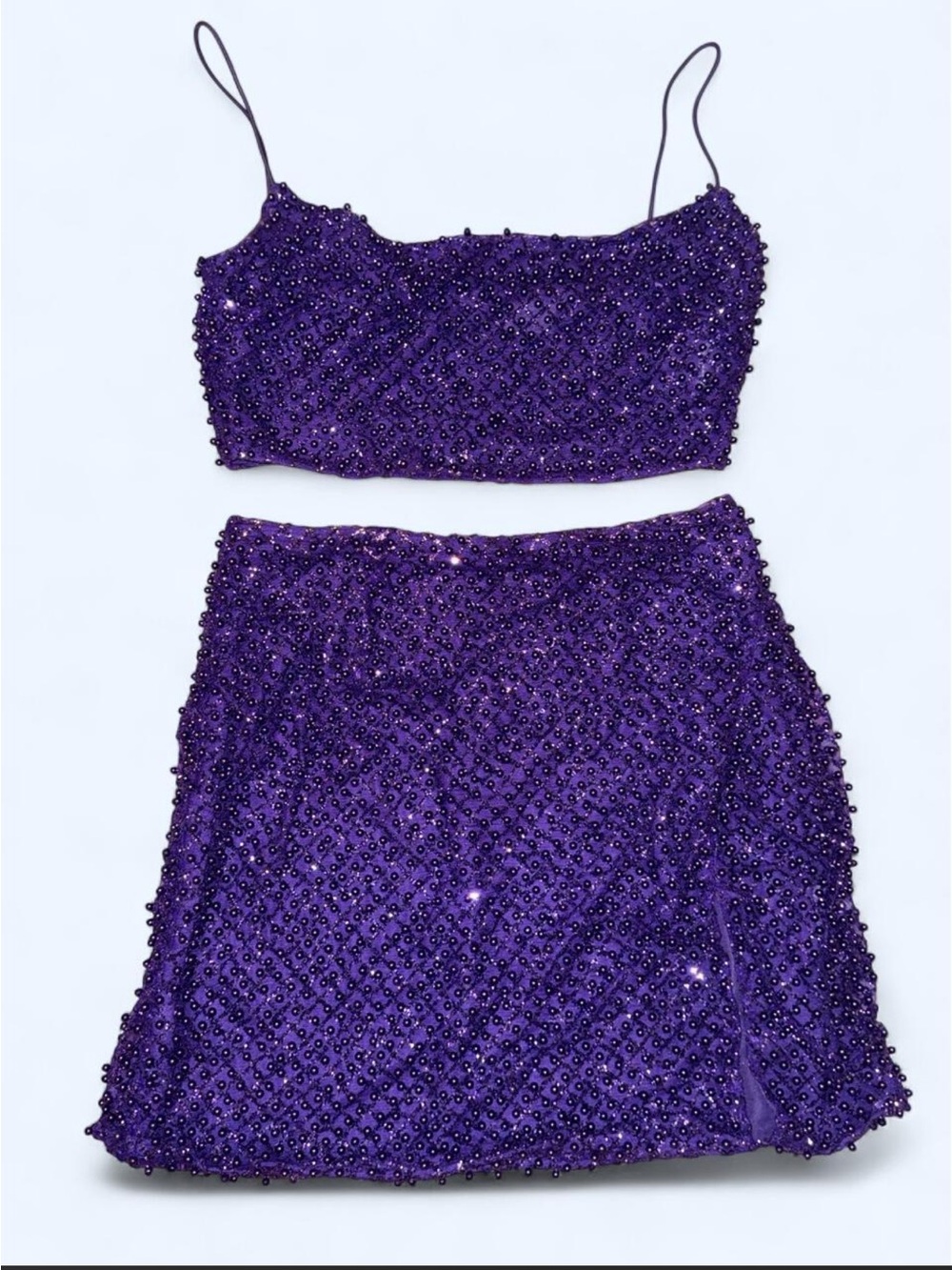Oh Polly Purple Beaded Two-Piece Skirt Set